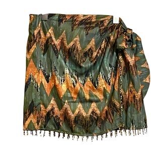 Micas Faux Wrap Print Embellished Hem Beaded Skirt Women’s Small
